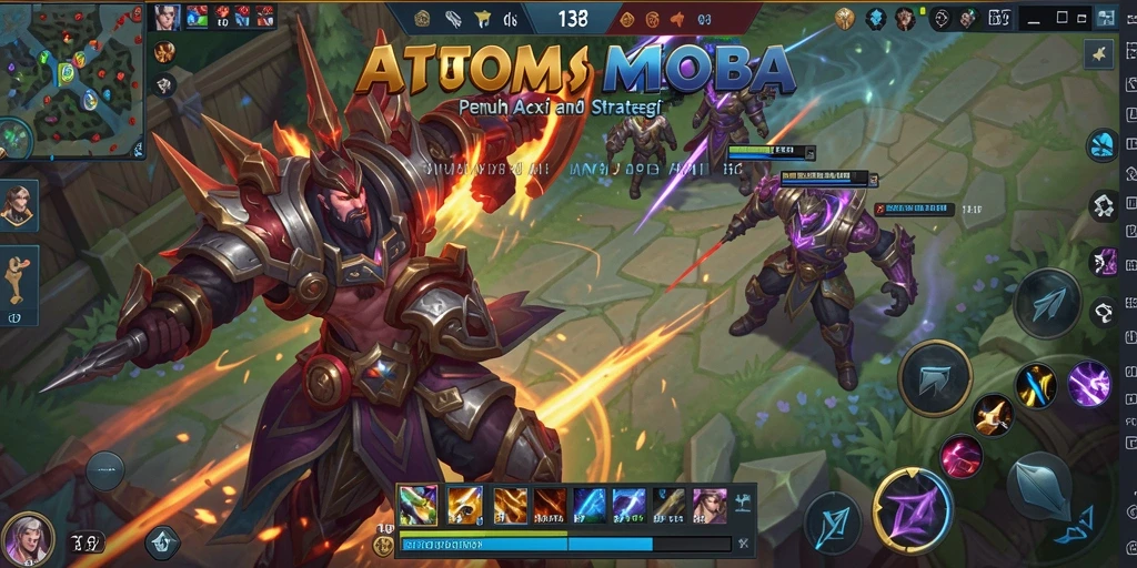 Screenshot gameplay dari ATOM138 menampilkan pertandingan epik dalam gaya MOBA.