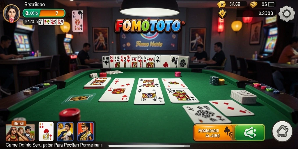 Screenshot gameplay FOMOTOTO menunjukkan momen seru saat bermain Domino.