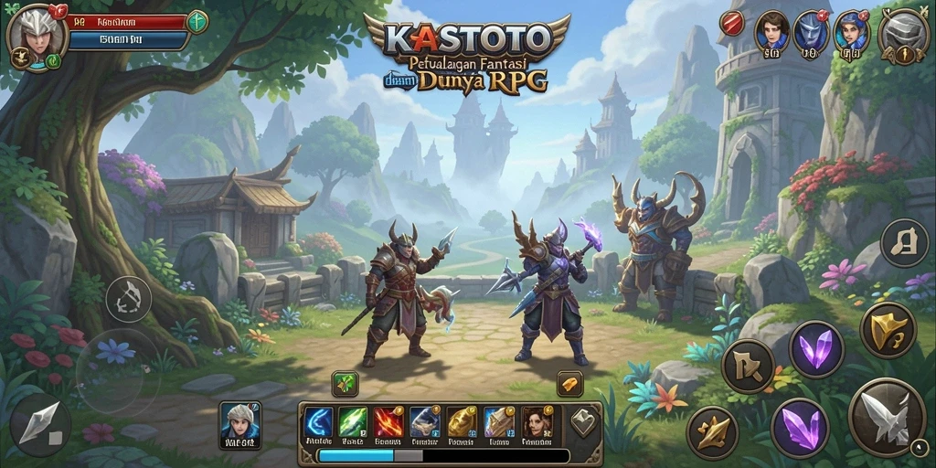 Screenshot KASTOTO menampilkan pertempuran epik dalam dunia RPG.