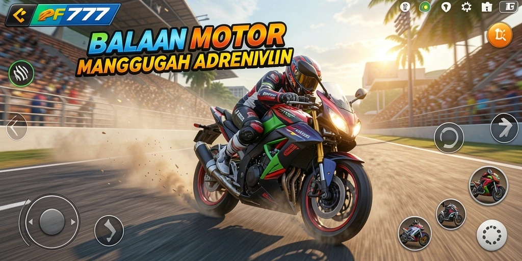 Tampilan gameplay mendebarkan di PF777 dengan motor balap.